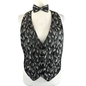 Bracci by Elite Vintage 90s 80s Metallic Gray Formal Vest and Bow Tie Size S/M